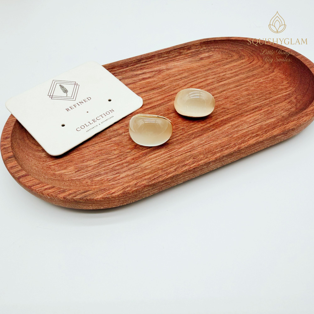 Soft Moonstone Dome Stud Earrings – Cream Resin & Gold Trim